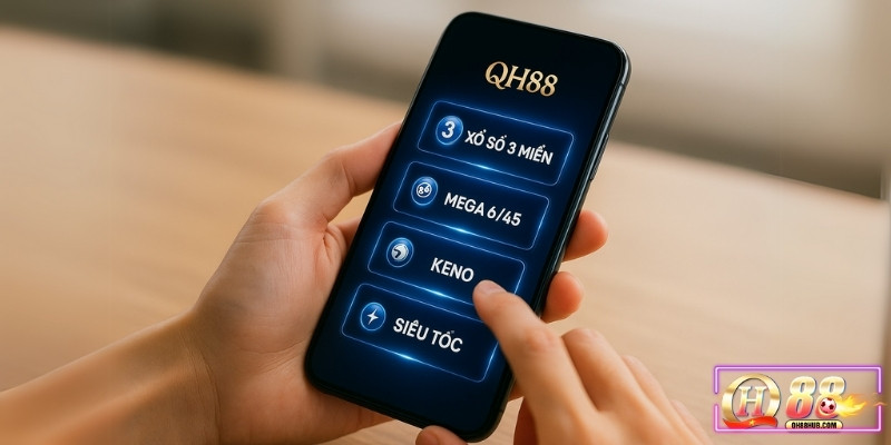 Giao diện xổ số QH88 với bảng lựa chọn các loại hình chơi phổ biến