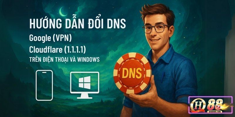 Hướng dẫn thao tác đổi DNS để truy cập QH88 không bị chặn.