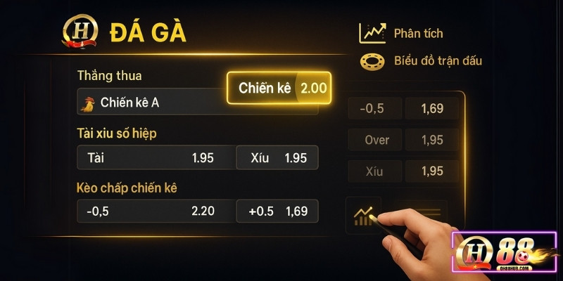 Giao diện chọn kèo cược đá gà tại QH88 với biểu đồ phân tích chiến kê